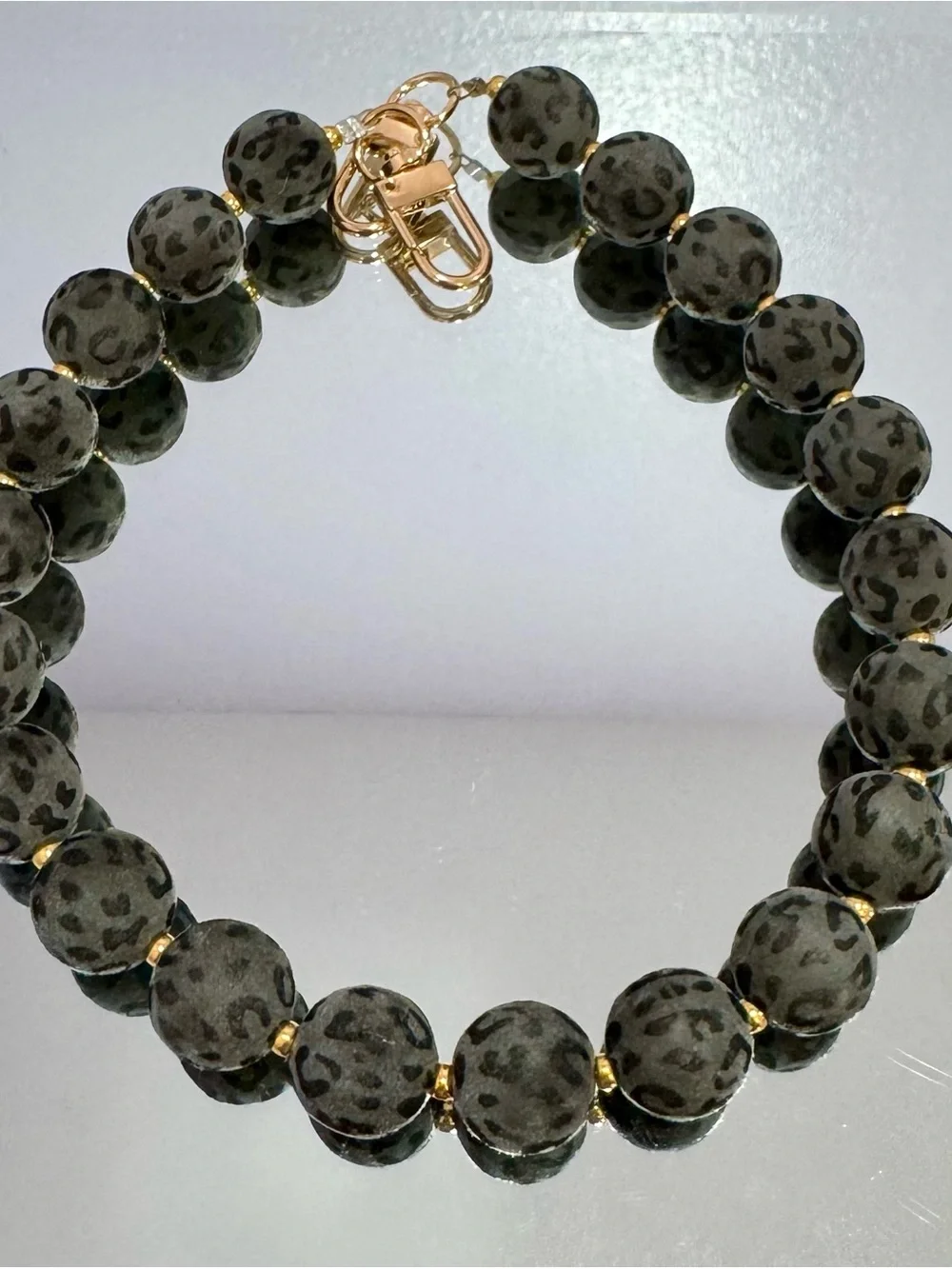 New Leopard-Print Beaded Bag Chain 18 inches with Gold Accents